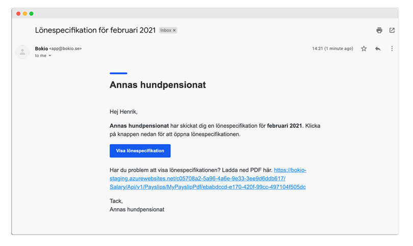 Lönespec på mejl