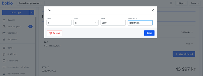 Lägg till lönerad lön med föräldralön