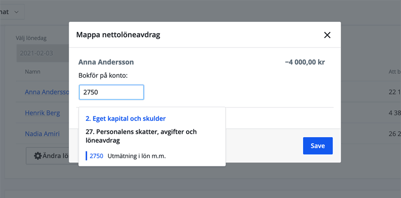 Mappa till konto 2750