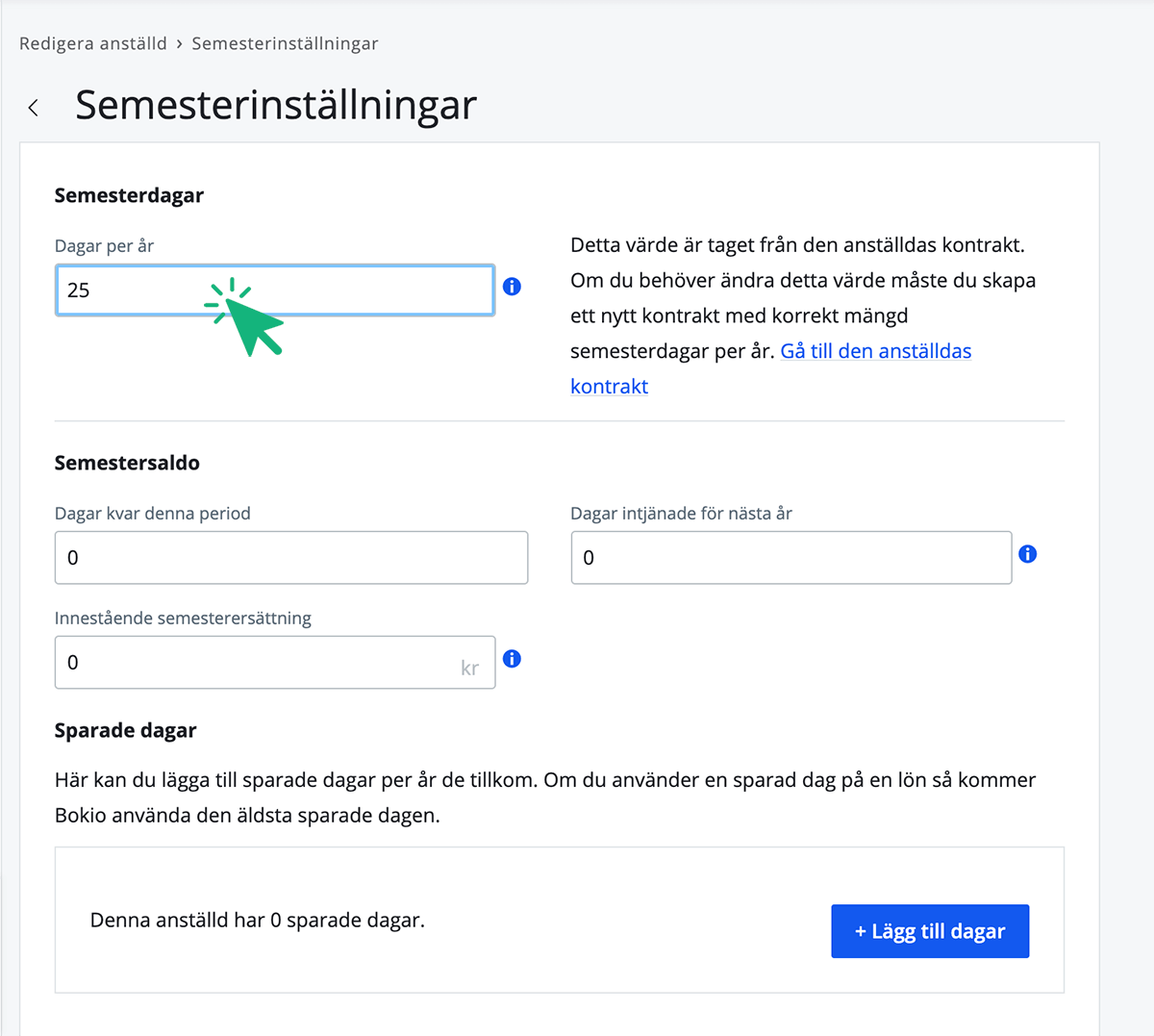 Fyll i antal semesterdagar per år