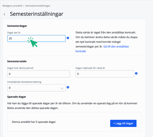 Fyll i antal semesterdagar per år