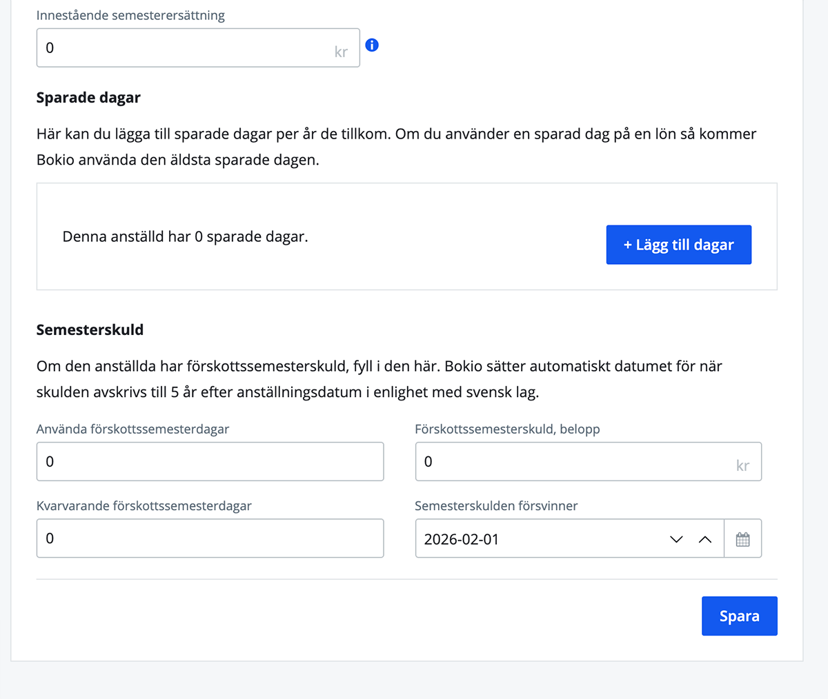 Fyll i semesterskuld