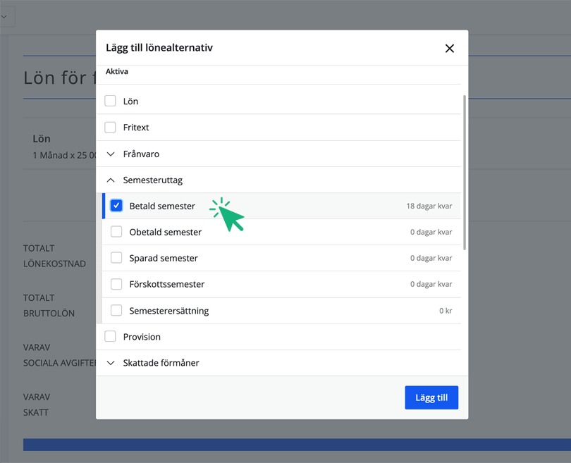 Lägg till lönerad Betald semester