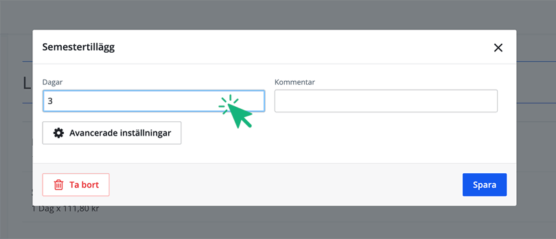 Skriv antal dagar som den anställde haft semester