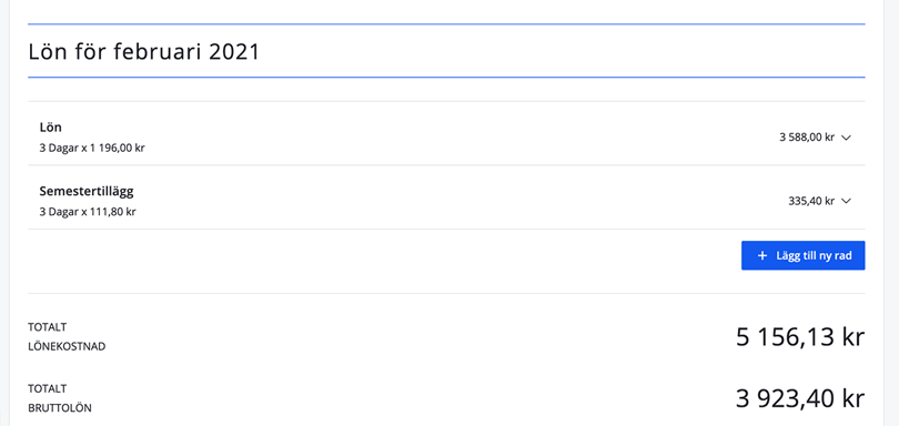 Lönespec med endast semestertillägg