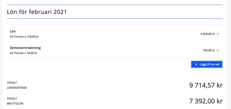 Lönespec med timlön och semesterersättning