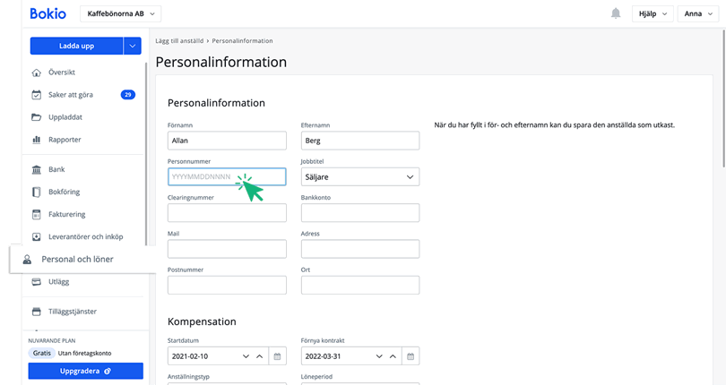 Fyll i personalinformation