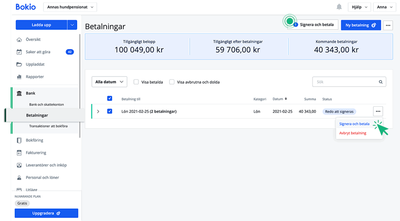 Klicka på Signera och betala