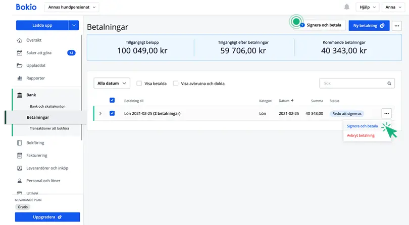 Klicka på Signera och betala