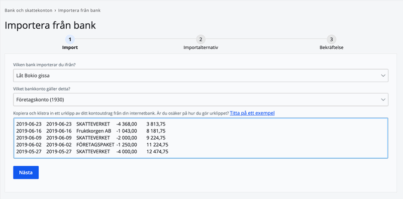 Klistra in från bank
