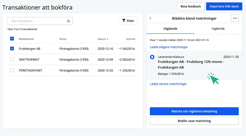 Bokio föreslår en matchning