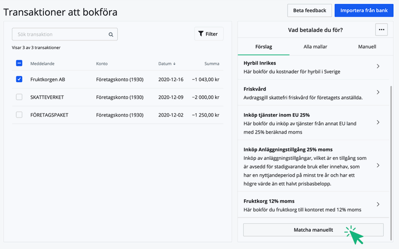 Klicka på Matcha manuellt