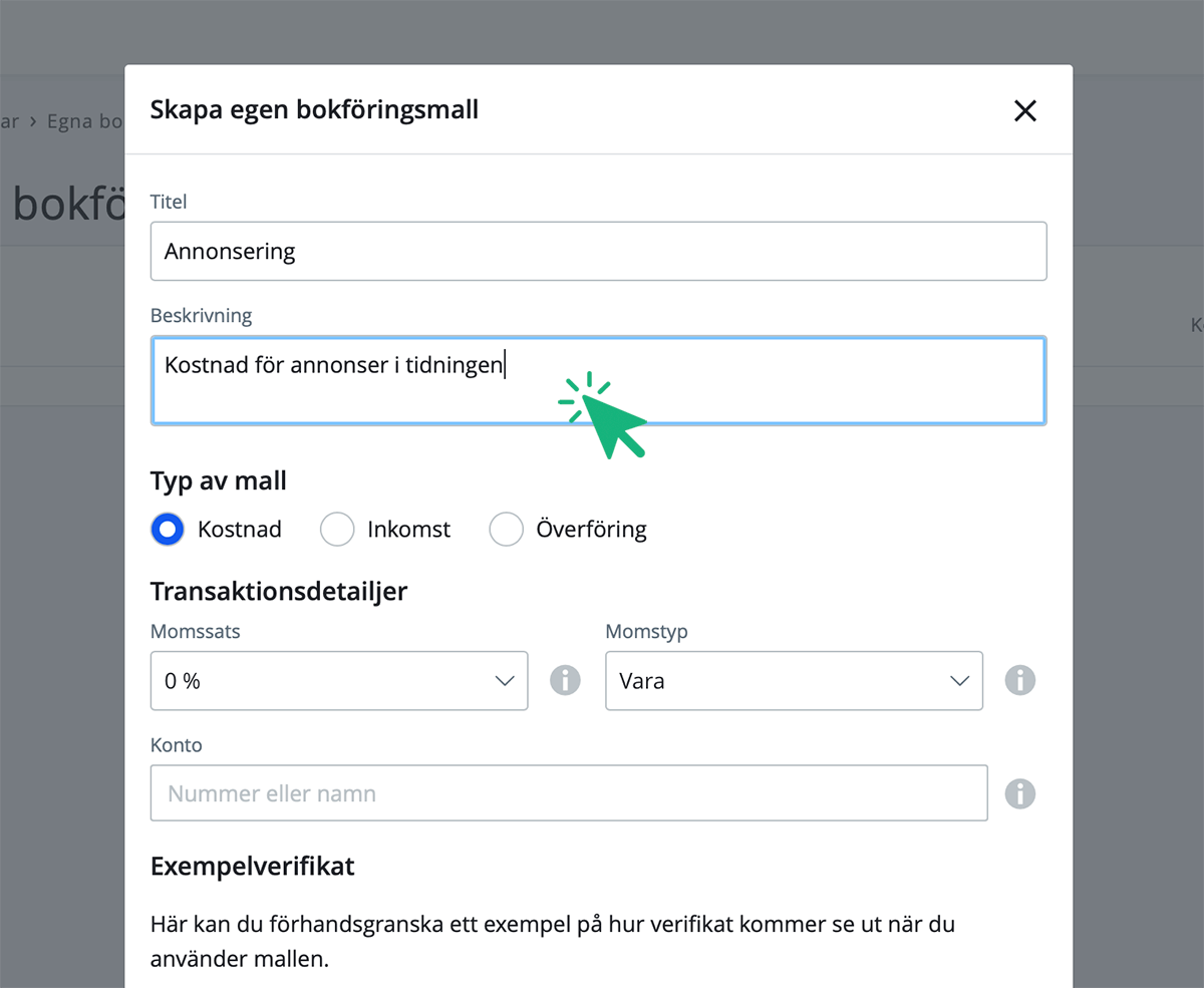 Välj titel och fyll i beskrivning