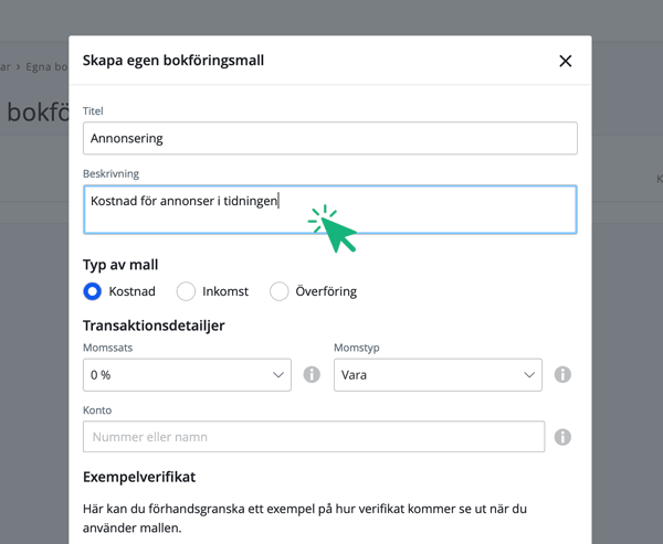 Välj titel och beskrivning av mallen