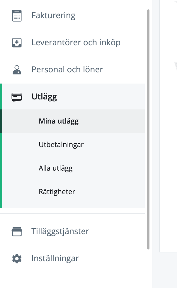 Utlägg i vänstermenyn