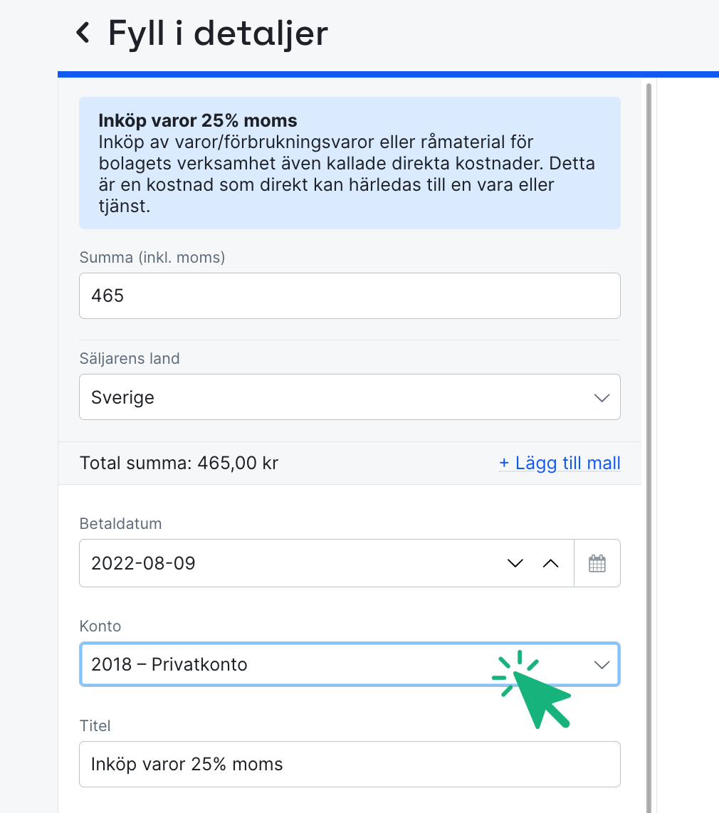 Bokför på privatkonto