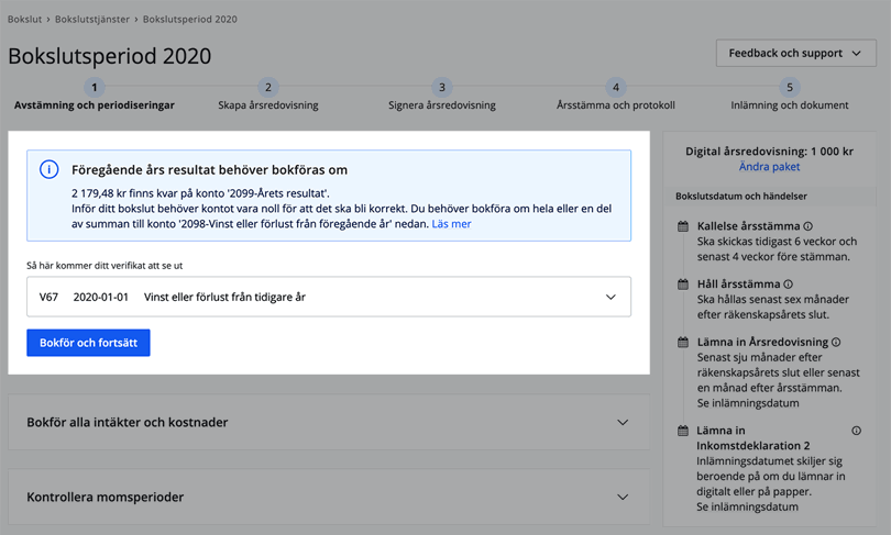 Påminnelse bokföring av föregående års resultat