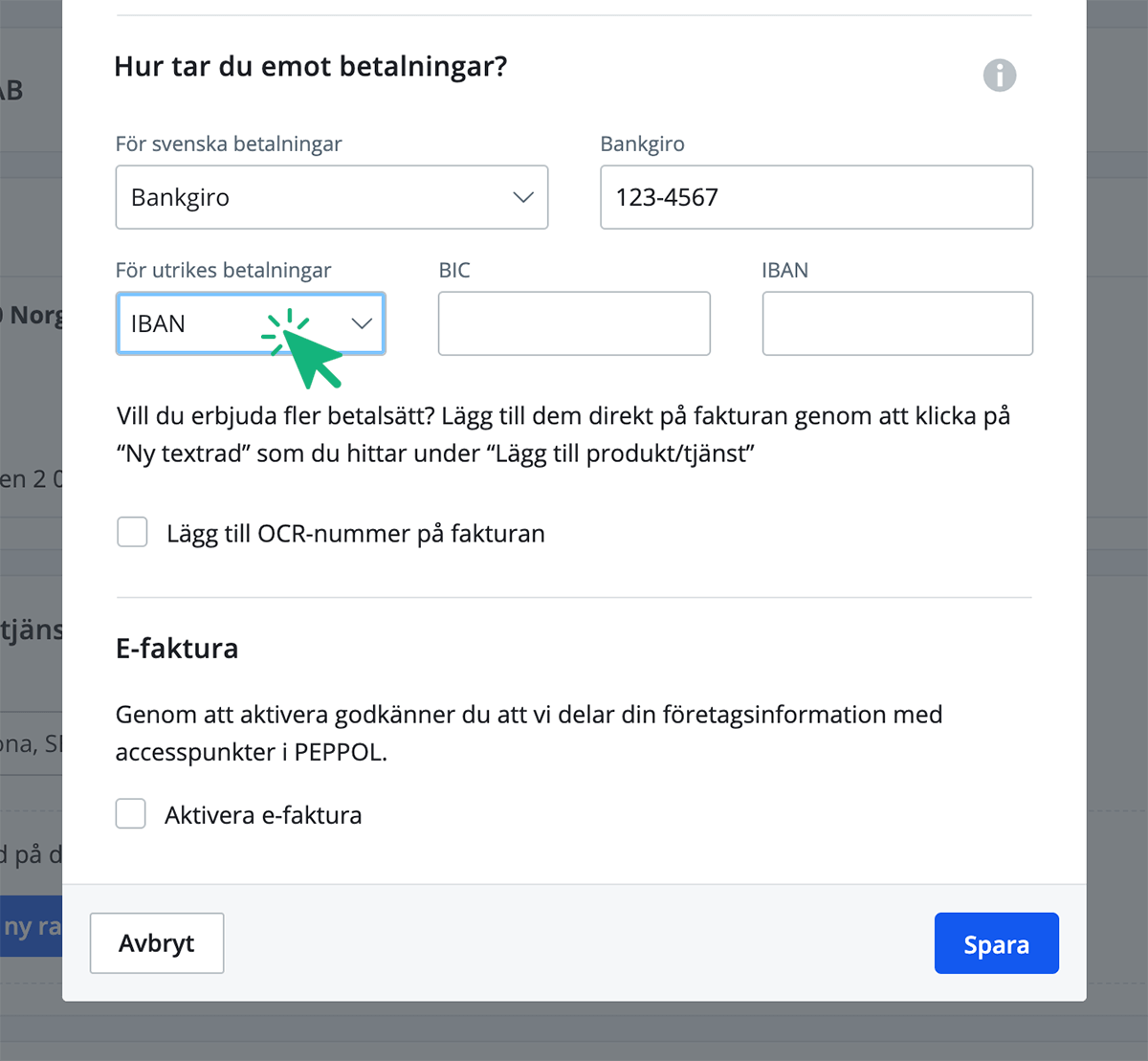 Fyll i betaluppgifter för utrikes betalningar