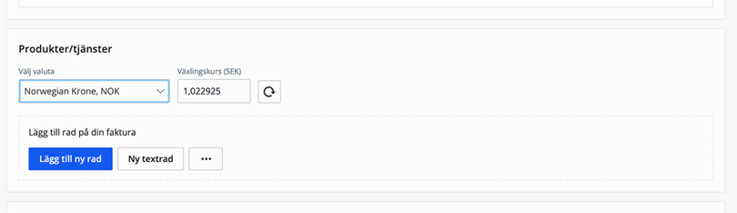 Välj valuta och växlingskurs