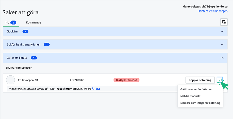 Matchad bankrad mot leverantörsfaktura