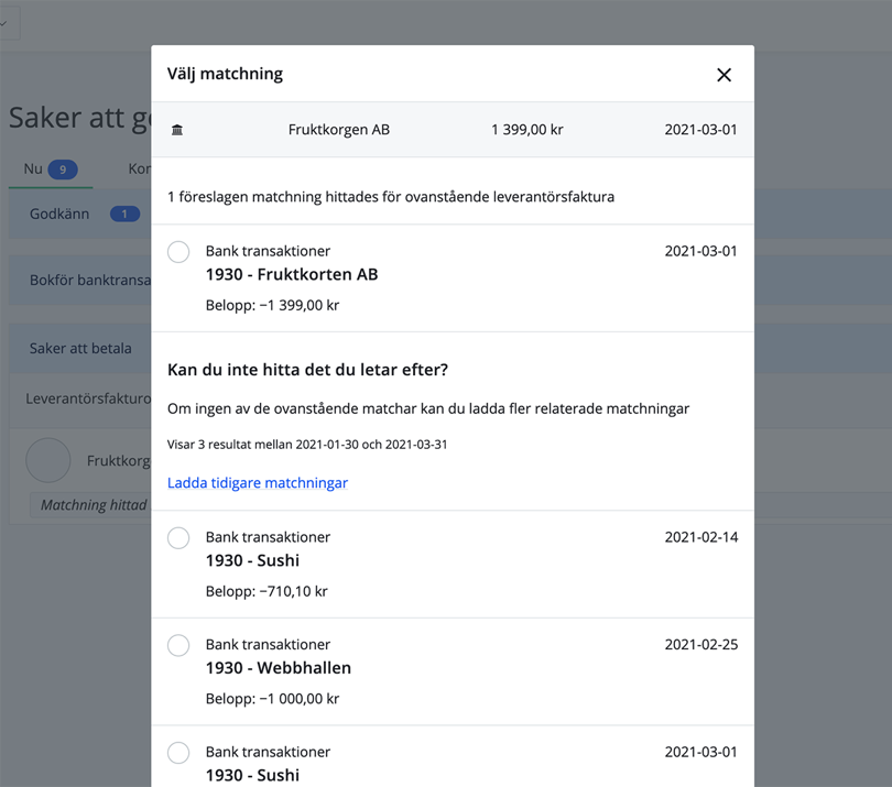 Tidigare matchningar