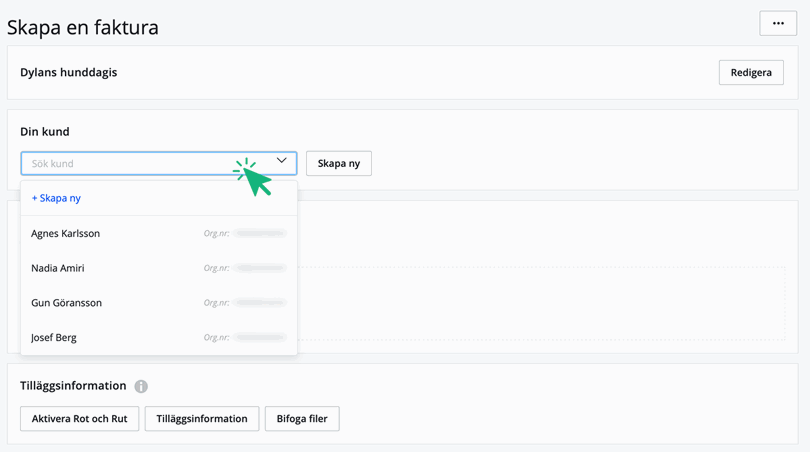 Lägg till kund på faktura