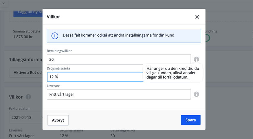 Redigera fakturavillkor