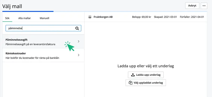 Bokföringsmall påminnelseavgift