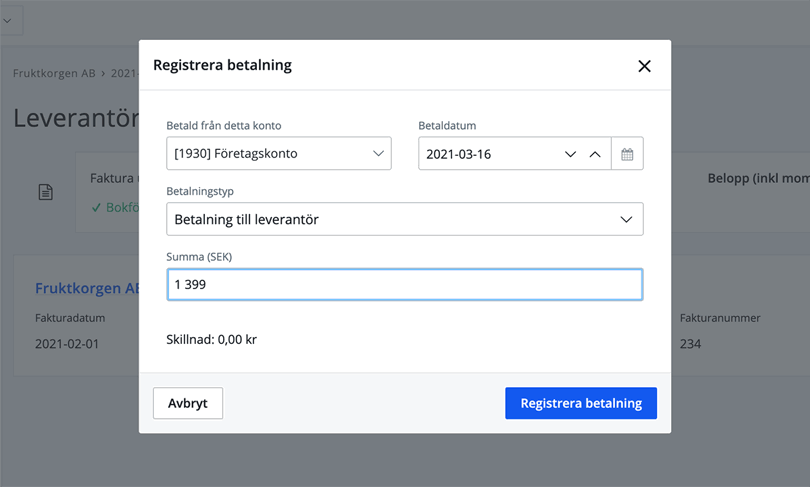 Betalning av leverantörsfaktura