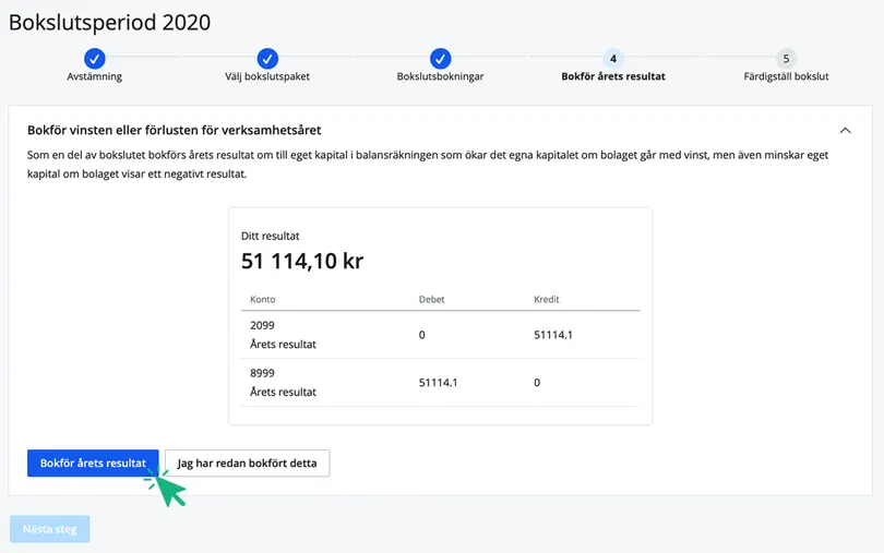 Bokför årets resultat