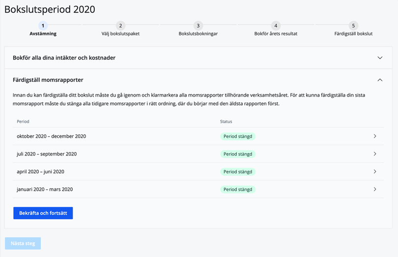 Momsrapporter bokslut