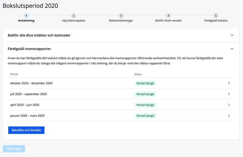 Momsrapporter bokslut