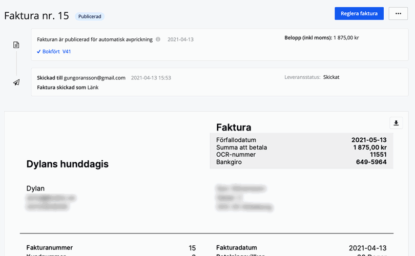 Publicerad faktura