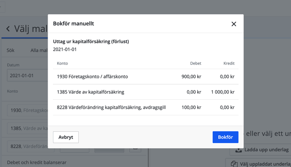Bokföra förlust av kapitalförsäkring