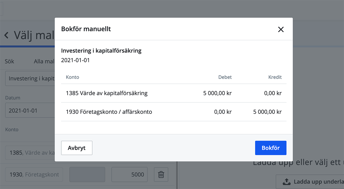Bokföra investering i kapitalförsäkring