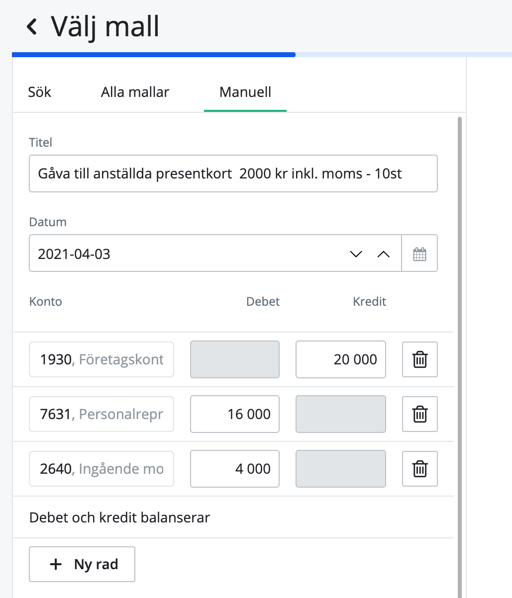 Bokföra gåva till anställda