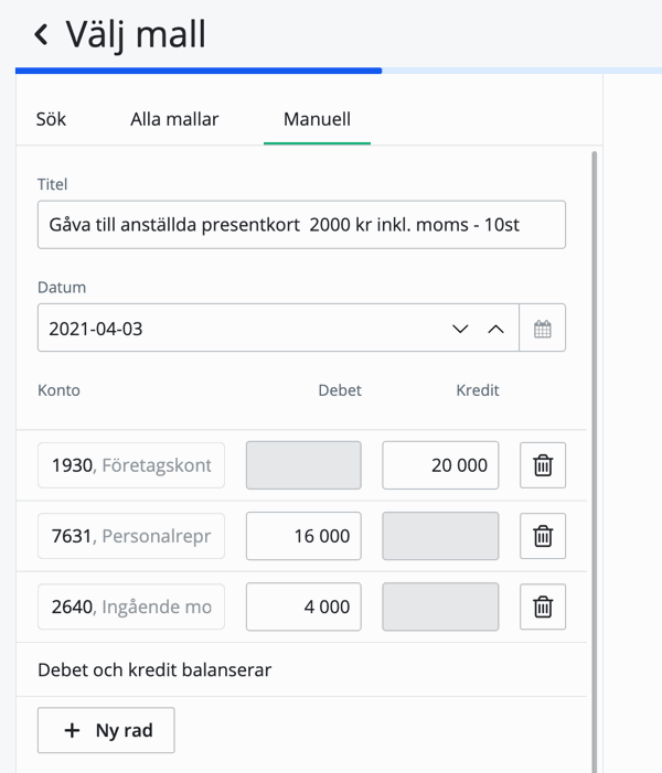 Bokföra gåva till anställda