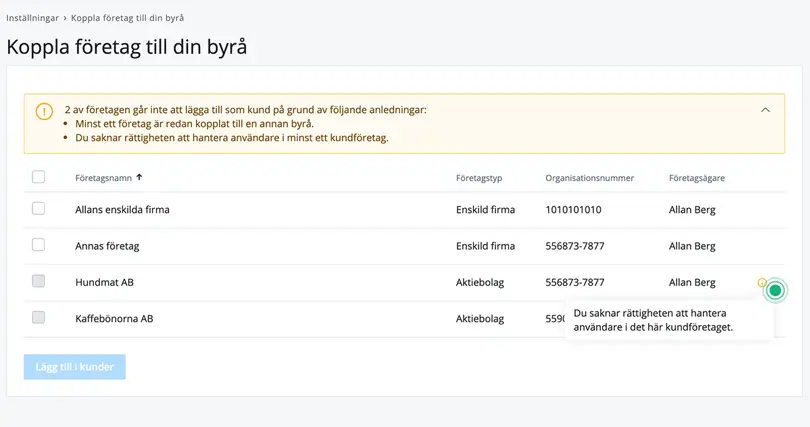 Koppla företag till din byrå