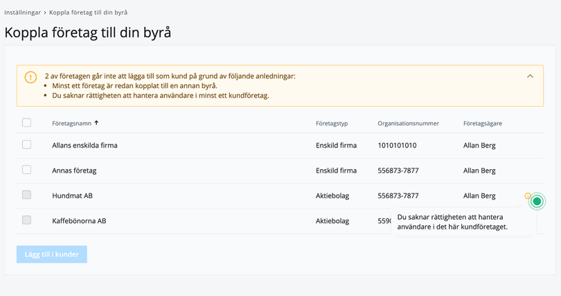Koppla företag till din byrå