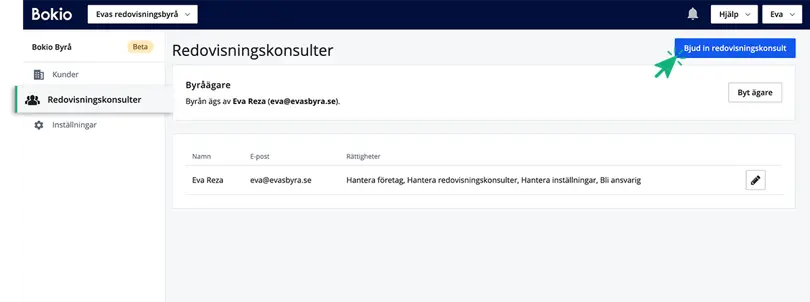 Klicka på Bjud in redovisningskonsult