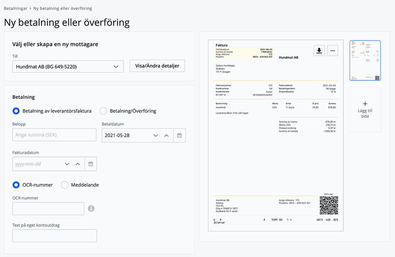 Tillagt underlag betala leverantörsfaktura