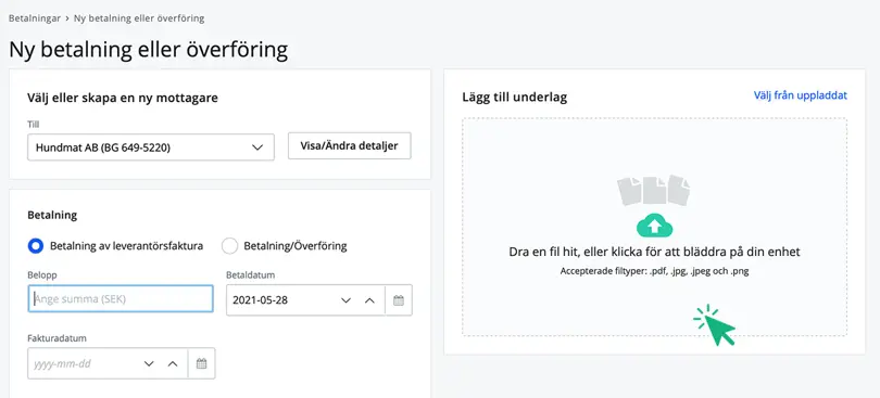 Lägg till underlag för betalning