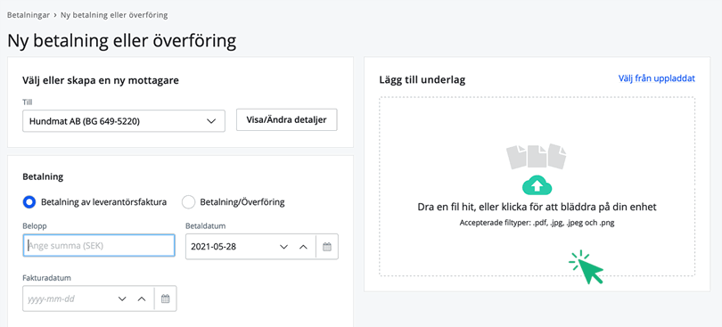 Lägg till underlag för betalning
