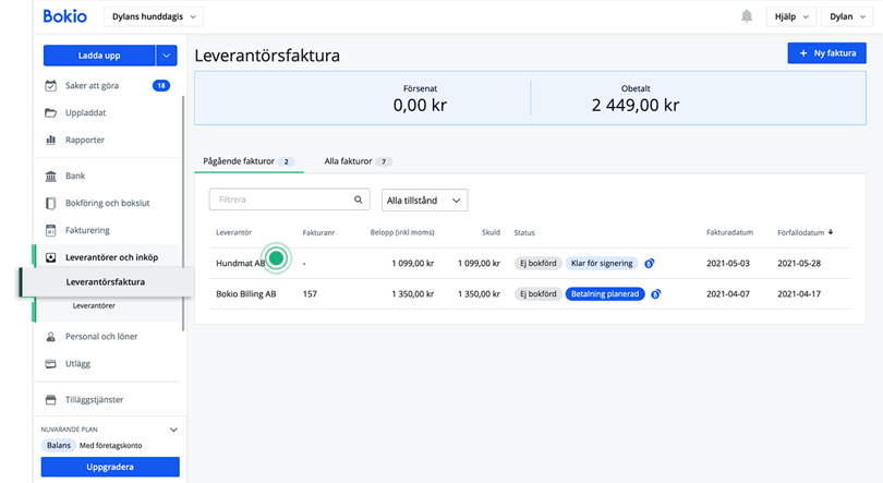 Leverantörsfaktura som ska signeras