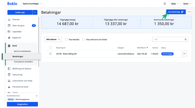 Klicka på Ny betalning