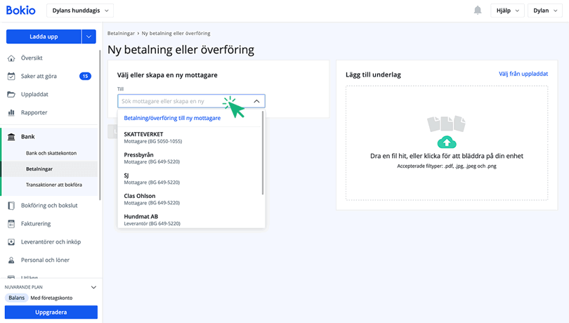 Välj eller skapa en ny mottagare