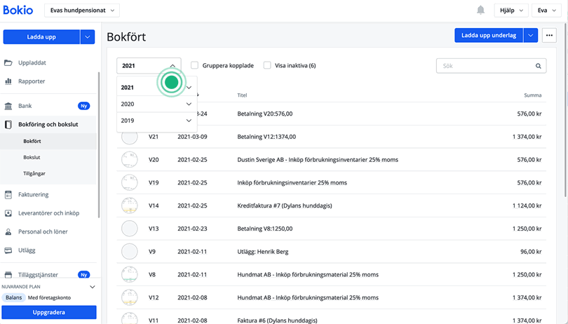 Se bokföring på ett räkenskapsår