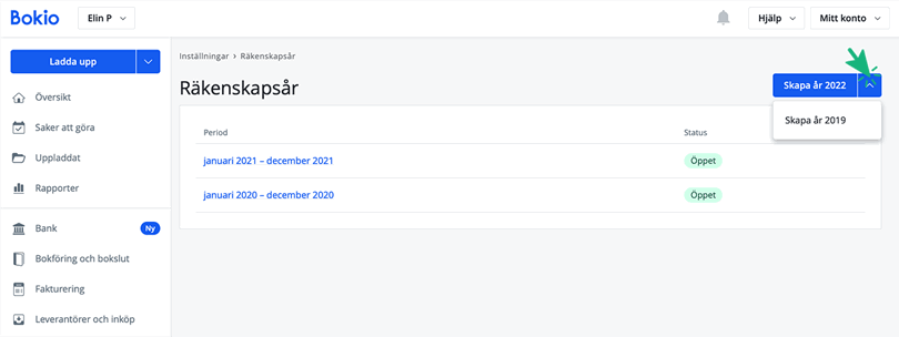 Skapa nytt räkenskapsår