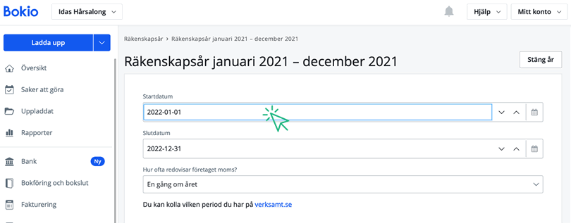 Ändra först det senare året, så att det börjar när ditt första år slutar