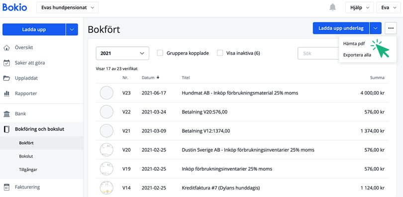 Exportera verifikat, Hämta PDF